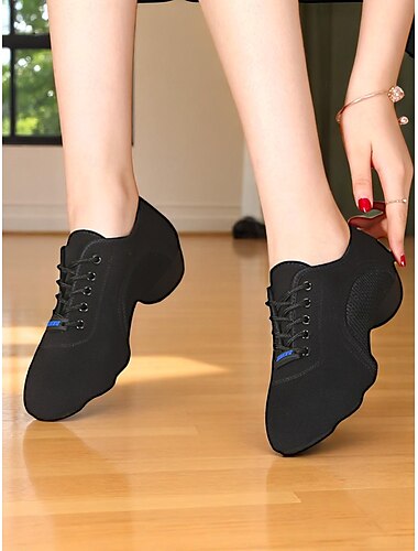  Schwarze Tanz-Sneaker zum Schnüren für Damen – atmungsaktive, leichte Jazz- und Fitness-Übungsschuhe für das Training mit lateinamerikanischen und Standardtänzen