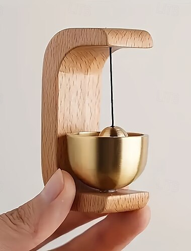  handgemaakt gerecycled houten windgong-helingssysteem met een zuivere koperen bel - rustgevend geluid, hangende decoratie voor binnen en buiten, geen elektriciteit nodig, klassiek design huis