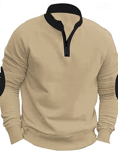  Herren Sweatshirt Pullover Viertelreißverschluss Sweatshirt Schwarz Marineblau Khaki Dunkelgray Grau Stehkragen Farbblock Patchwork Sport & Outdoor Lässig Täglich Streetwear Lässig sportlich Frühling