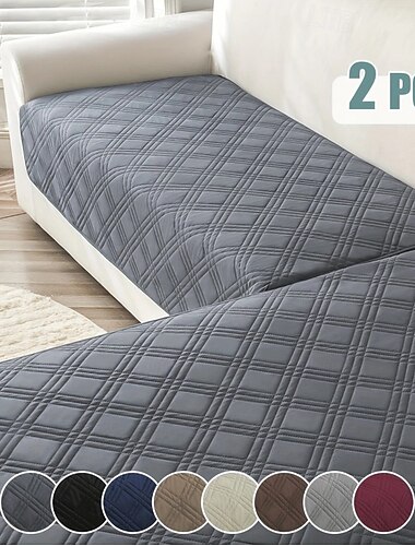  2 moderne geometrische L-förmige Sofabezüge in Blau-Weiß, strapazierfähig, haustierfreundlich, Sofaschoner mit gestepptem Design, maschinenwaschbar, passend für Anbausofas, Sofaschutzbezug,