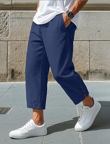  Herren Leinenhosen Hose Sommerhose Baggy-Hosen Abgeschnittene Hose Elastischer Bund Kordelzug Einfarbig Einfach Komfort Atmungsaktiv Knöchellang Lässig Täglich Ferien Urlaub Mode Schwarz Weiß