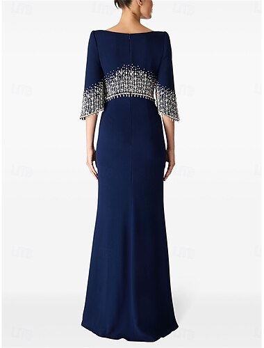  Meerjungfrauenschnitt Quinceanera-Kleider Elegant Kleid Formell Hochzeit Bodenlang Halbarm Rundhalsausschnitt Satin mit Perlenstickerei 2025