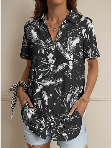  Camicia da donna a manica lunga con bottoni Blusa Floreale Grafica Vintage Tropicale Quotidiana Maniche Senza Maniche Camicia Colletto Camicie Regolari Quotidiane Nero Bianco Rosa Blu Viola Estate