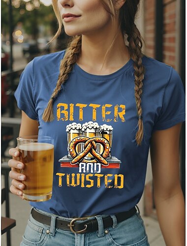  Oktoberfest Damen T Shirt Grafik Buchstabe Vintage Stilvoll Klassisch Kurzarm Rundhalsausschnitt Normale Oberteile Täglich Wochenende Druck Schwarz Blau Purpur Grün Sommer Frühling