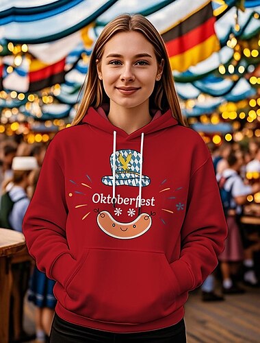  Cerveza Oktoberfest Sudadera Estampado Bolsillo delantero Gráfico Para Mujer Adulto Carnaval Cerveza Oktoberfest Estampado en caliente Vacaciones Fiesta