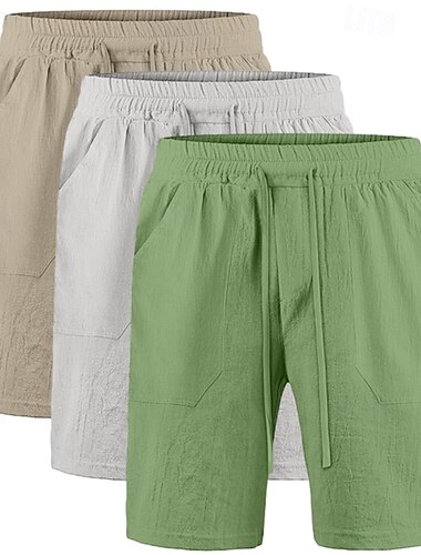  Herren Shorts Leinenshorts Sommershorts Strandshorts Tasche Kordelzug Elastischer Bund Einfach Komfort Atmungsaktiv Knielang Lässig Täglich Ferien Urlaub Mode Weiß + Schwarz + Grau schwarz+khaki+blau