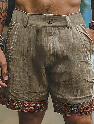  Hombre Pantalón corto Pantalones cortos de lino Pantalones cortos de verano Pantalones cortos de playa Botones Bolsillo Bohemio Comodidad Transpirable Corto Vacaciones Festivos Playa Hawaiano Boho