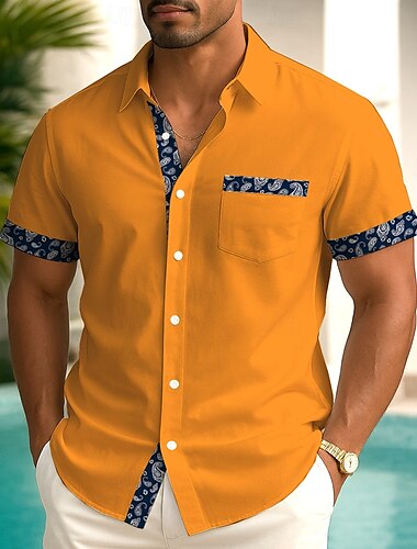  Herren Paisley-Muster Hemd Sommerhemd Knopfhemd Kurzarm Modisch lässig Outdoor Urlaub Alltagskleidung Sommer Frühling Umlegekragen 3D-Druck Hemden mit Kragen Eine Tasche vorne Weiß Rosa Blau