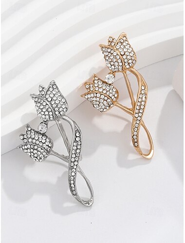  Damen-Strass-Tulpenblumenbrosche mit Perlenverzierung, elegante Anstecknadel aus Metalllegierung für Bürojacken, Kleider, Hochzeiten und formelle Anlässe