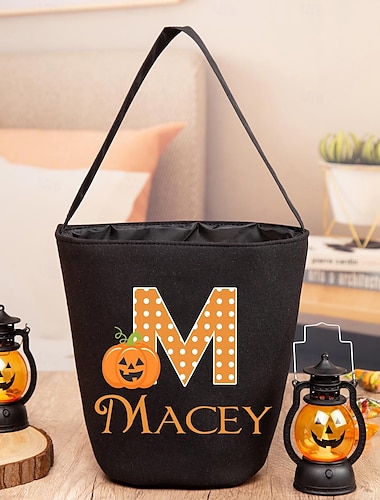  pungă personalizată cu dulciuri de Halloween pentru copii, nume personalizat &Geantă de bomboane din iută cu inițiale, sac cadou durabil cu tematică de vrăjitoare, geantă de petrecere în stil boho
