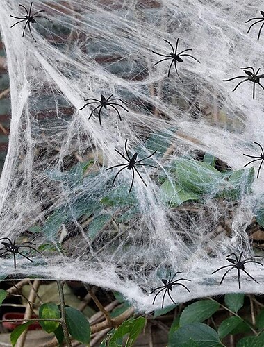  halloween edderkoppdekorasjoner med ekstra falske edderkopper, super stretchy spindelvev for halloween dekor innendørs og utendørs