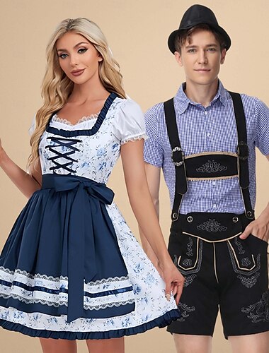  Совпадающий костюм Октоберфеста - дирндль для женщин или lederhosen для мужчин альпийское немецкое баварское пивное платье идеально подходит для пивного фестиваля вечеринки Хэллоуина тематической
