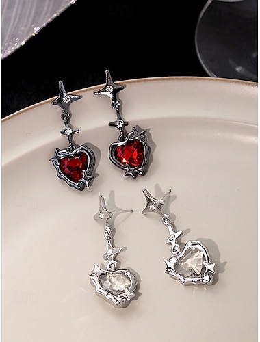  Gothic-Herz-Ohrhänger für Damen – Vintage-Ohrstecker mit Widerhaken aus rotem Kristall für Halloween-Partys, Cosplay und Retro-Anlässe