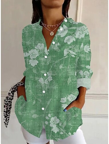  Dames Overhemd Bloemig Grafisch Abstract Vintage Tropisch Dagelijks Lange mouw Overhemdkraag Normale tops Werk Dagelijks Feestdagen Knop Afdrukken Rood blauw Oranje Groen Zomer Lente