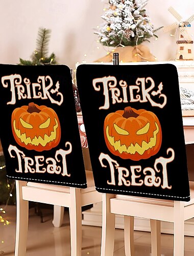  ハロウィンプリントのダイニングチェアカバー - 華やかで不気味なデザイン、伸縮性があり丈夫、ダイニングルームのパーティーの装飾に最適