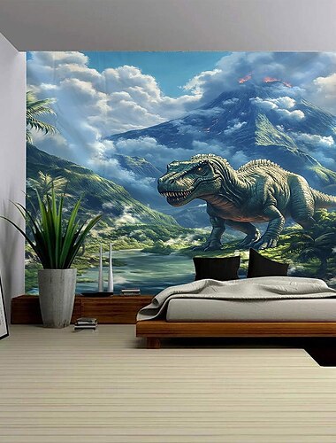 Waldtier Dinosaurier Landschaft hängende Tapisserie Wandbild Kunst große Wandteppich Wandbild Dekoration Fotos Hintergrund Teppich Vorhänge Home Schlafzimmer Wohnzimmer Dekoration