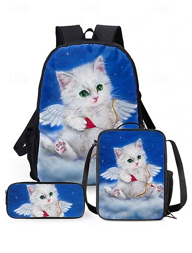  Dreiteiliger Kinderrucksack mit lustiger Katzengeige – strapazierfähige, stylische Freizeittasche für den Campus für Jungen und Teenager von Kayomi Harai