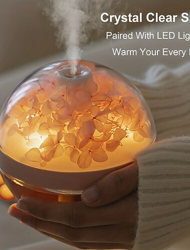  1 Stück 270 ml skurriler kugelförmiger Luftbefeuchter mit LED-Nachtlicht und farbwechselnden Blumen &Duftdiffusor, geräuschloser Betrieb, wiederaufladbar über USB, perfekt für Zuhause, Schlafzimmer,
