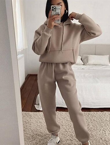  Damen Trainingsanzug Jogginganzug Athleisure Herbst Langarm Thermowarm Winddicht Weich Fitnessstudio Training Sport Sportbekleidung Sportkleidung Einfarbig Schwarz Weiß Gelb