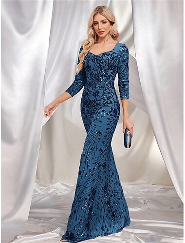  Meerjungfrauenschnitt Quinceanera-Kleider Elegant Kleid Formell Hochzeit Bodenlang Langarm Herzförmiger Ausschnitt Paillettenbesetzt mit Paillette 2025