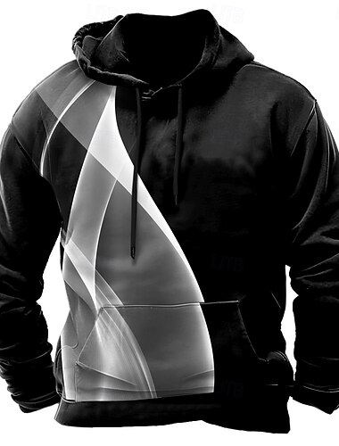  Herr Geometrisk 3D Print Huvtröjor Tröja Huvtröja Huvtröja Rund hals Ledigt 3D-tryck Helgdag Streetwear Svart Vit Snörning Höst Vinter Designer