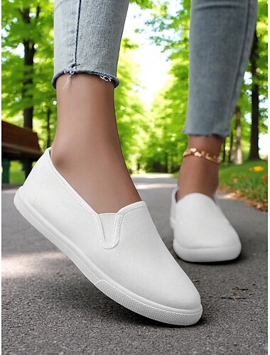  Slip-On-Sneakers aus Canvas für Damen – leichte, minimalistische Flats für tägliche Besorgungen, Spaziergänge im Park und Brunch-Ausflüge am Wochenende