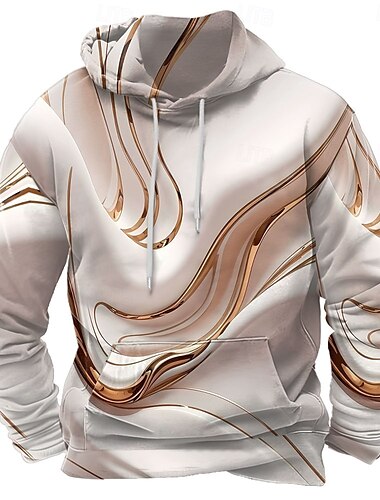  Herr Geometrisk Huvtröjor Tröja Ytterkläder Huvtröja Rund hals Ledigt 3D-tryck Helgdag Streetwear Gul Blå Snörning Höst Vinter Designer