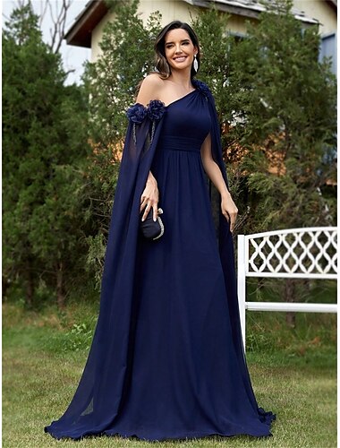  A-Linje Quinceanera Kjoler Elegant Kjole Formelt Bryllup Gulvlængde Uden Ærmer En Skulder Chiffon med Plisseringer