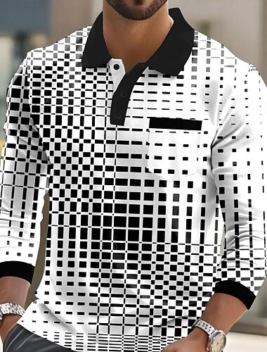  Муж. Геометрический принт Поло Длинный рукав Футболки поло Рубашки с воротником Деловая одежда Бизнес Одежда для спорта и отдыха На каждый день Пуговицы Карман 3D печать Весна Осень Зима