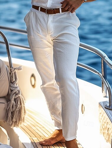  Per uomo Pantaloni di Lino Pantaloni Pantaloni Estivi Pantaloni Corti Pantaloni da Spiaggia Tasca Bottoni Semplice Comodità Traspirante Lunghezza intera Casuale Quotidiano Ferie Vacanza Moda Nero