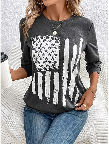  Mujer Sudadera Graphic A Rayas Casual Manga Larga Cuello Barco Tops regulares Hogar Calle Uso Diario Estampado Blanco Rosa Azul Piscina Marrón Gris Verano Primavera Otoño Invierno