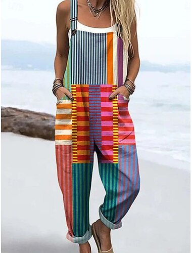  Damen Overall Urlaub Vintage Lässig Volle Länge Hohe Taille Blumen Grafik Kordelzug Unelastisch Urlaub Straße Lässig Dunkelmarine Himmelblau Orange Grün Sommer Frühling Herbst Lässiger Schnitt