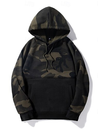  Herren Kapuzensweatshirt Pullover Kapuzensweatshirt Fleece Kapuzensweatshirt Taktisch Schwarz Grün Khaki Mit Kapuze Tarnung Patchwork Fronttasche Sport & Outdoor Lässig Täglich Streetwear Cool