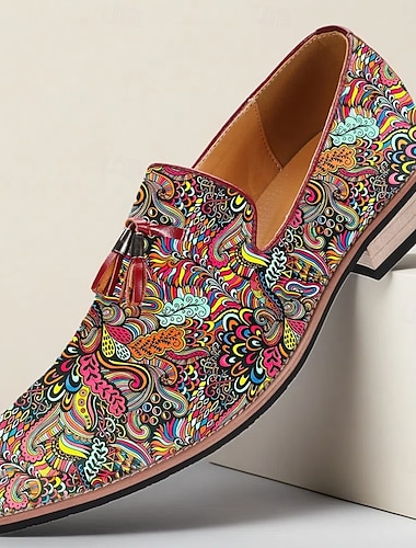  Mocassins à pampilles psychédéliques pour hommes – chaussures à enfiler bohème pop art avec tige imprimée en 3D, parfaites pour les célébrations culturelles et les tenues créatives