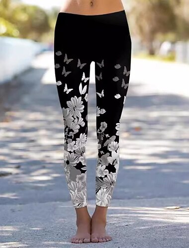  Damen Stoffhosen Leggings Streetwear Lässig Volle Länge Natürliche Taille Blume Elastischer Bund Druck Bequem Außenbereich Straße Ferien Wochenende Marineblau Schwarz Weiß Rosa Herbst Normale Passform