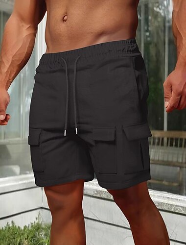  Herren Taktische Shorts Cargo-Shorts Shorts Bermudashorts Freizeitshorts Kordelzug Mehrere Taschen Gerader Schnitt Einfach Atmungsaktiv Knielang Outdoor Lässig Mode Streetwear Schwarz Grün