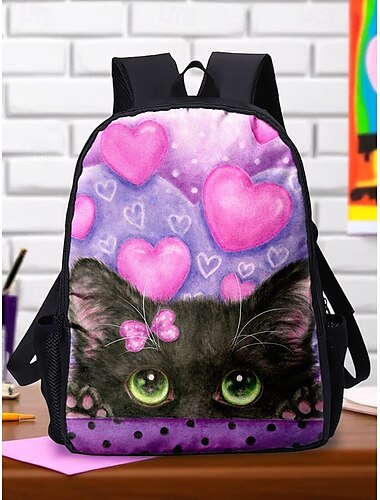  Süßer Mädchen-Rucksack mit Katzen-Print, doppellagiges Design, großes Fassungsvermögen, geeignet für Schule, Reisen und den täglichen Gebrauch, Kayomi Harai