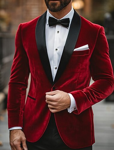  Pánské Blejzr Párty večerní šaty Svatebnívečírek Vinobraní Módní Luxus Jednobarevné Běžný Polyester Pánské Oblek Bordó - Šálové klopy