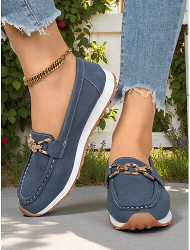  Damen-Loafer mit goldener Schnalle – lässige Slipper zum Hineinschlüpfen für Gartenspaziergänge, Brunch und alltägliche Besorgungen