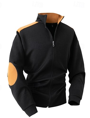  Herren Sweatshirt Sweatshirt mit durchgehendem Reißverschluss Schwarz Weiß Blau Khaki Grau Stehkragen Farbblock Jacquard Patchwork Tasche Sport & Outdoor Täglich Ferien Polyester Streetwear Basic