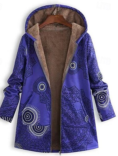  Damen Fleecejacke Mantel Kapuzenjacke Warm Bequem Reißverschluss Tasche Mode Modern Lässig Geometrisch Ausgehen Wochenende Reisverschluss Regulär Mit Kapuze Normale Passform Langarm Oberbekleidung