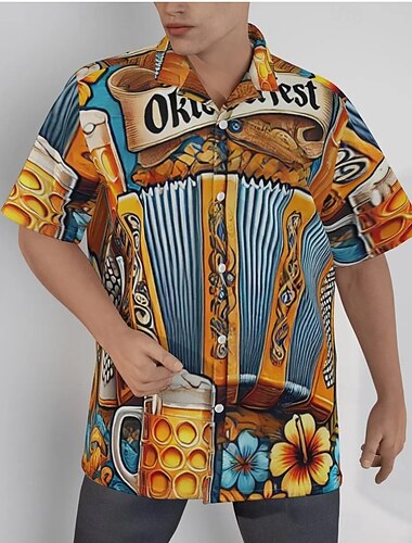  Oktoberfest Bier Brezel Hawaiihemden Aloha-Hemd Bayerisch München Deutsch Grafik Für Herren Erwachsene Karneval Oktoberfestbier 3D-Druck Urlaub Party