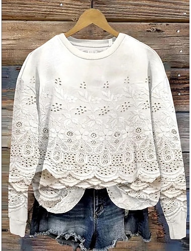  Mujer Sudadera Floral Casual Manga Larga Cuello Barco Tops regulares Hogar Calle Uso Diario Estampado Rosa Beige Azul claro Verano Primavera Otoño Invierno