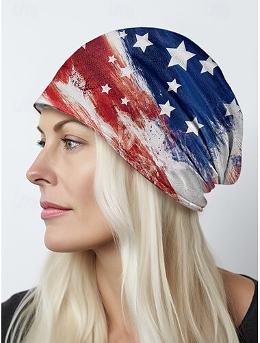  Cappello da donna con stampa della bandiera americana, scaldacollo, doppio uso: stile patriottico, morbido poliestere, taglia unica, adatto per l'uso quotidiano, attività all'aperto e celebrazioni del 4 luglio.