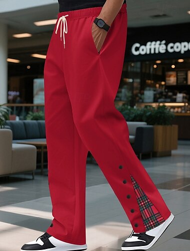  Herren Sporthose Jogginghose Hose Tasche Kordelzug Elastischer Bund Karomuster Patchwork Komfort Sport im Freien Täglich Mode Lässig Schwarz Weiß Mikroelastisch
