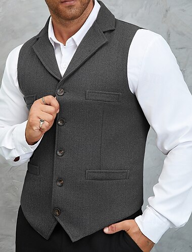  Herren Weste Gilet Urlaub Party Geschäft Mode Lässig Frühling Herbst Knöpfe Tasche Wollen Bequem Einfarbig Einreihig Ein-Knopf Flacher Kragen Normale Passform Braun Armeegrün Grau Weste