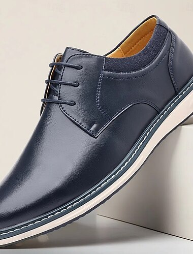  Heren glanzende bruine imitatieleren Oxford-schoenen – elegante veterschoenen voor kantoor, zakelijke bijeenkomsten en semi-formele evenementen