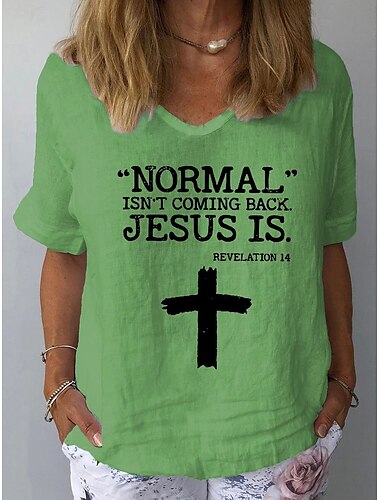  Women's T Shirt Graphic Letter Bohemia Vintage Tropical Short Sleeve V Neck Regular Tops Daily Weekend Print White Blue Green Summer