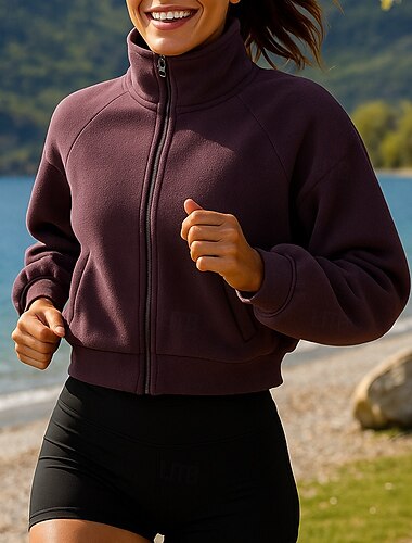  Dámské Koşu Ceketleri Venkovní bunda Celý zip Dlouhý rukáv Svrchní oblečení Sportovní Podzim Zahřívací Lehká váha Yumuşak Tenis Golf Běh sportovní oblečení Sportovní oděvy Jednobarevné Vínově rud