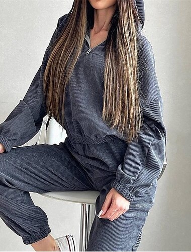 Damen Trainingsanzug Jogginghose Athleisure Herbst Langarm Cordstoff Winddicht Fitnessstudio Training Sport Sportbekleidung Sportkleidung Einfarbig Hellgrau Aprikose Kaffee